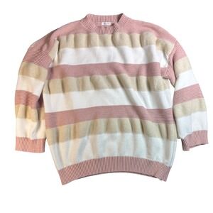 Chic Soul Pink Womens Striped Oversized Knit Sweater Comfy Pullover Casual‎ Plus